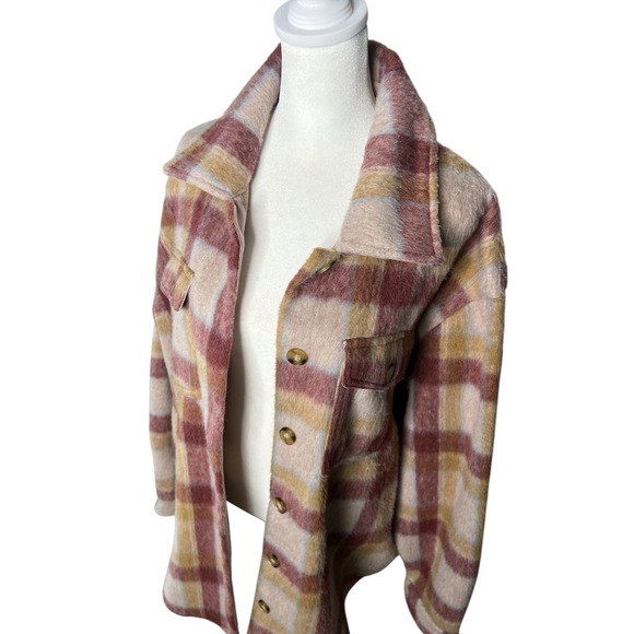 Sweet Lovely by Jen Plaid Shacket 1XL Overshirt Jacket‎ Button Front Brown Tan - Picture 5 of 6